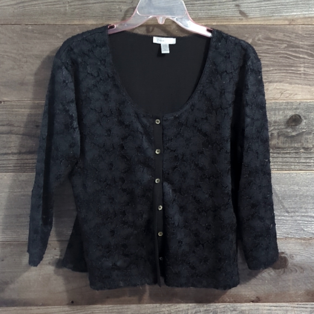 FOREVER FASHION--BLACK LACE CARDIGAN---XL Great condition. #3